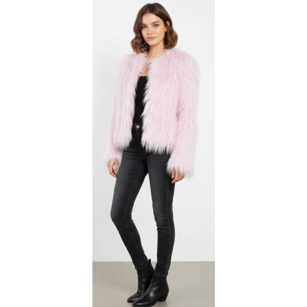Womens small baby barbie pink penny fuzzy jacket funky faux fur